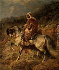 Adolf Schreyer Canvas Paintings - An Arab Horseman on the March